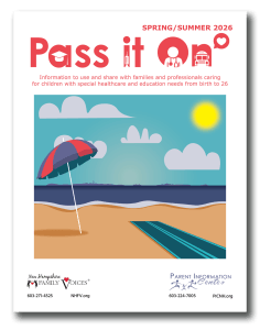 Pass it On Newsletter Spring/Summer 2026. Cover shows a beach scene with an accessible beach mat.